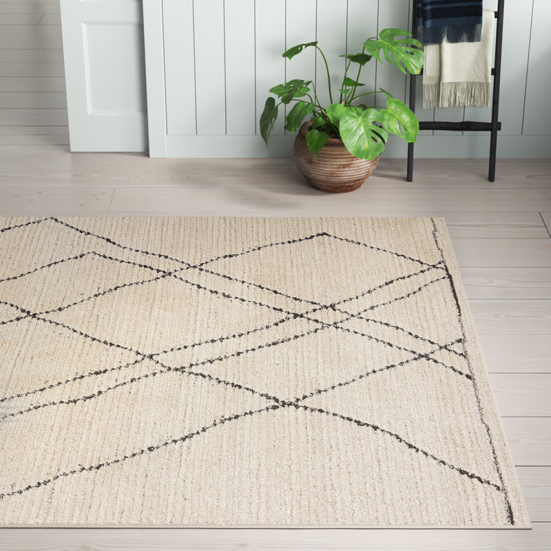Kismet Geometric Machine Made Power Loom Polyester Area Rug in Ivory/Charcoal, Rectangle 7'10" x 10'