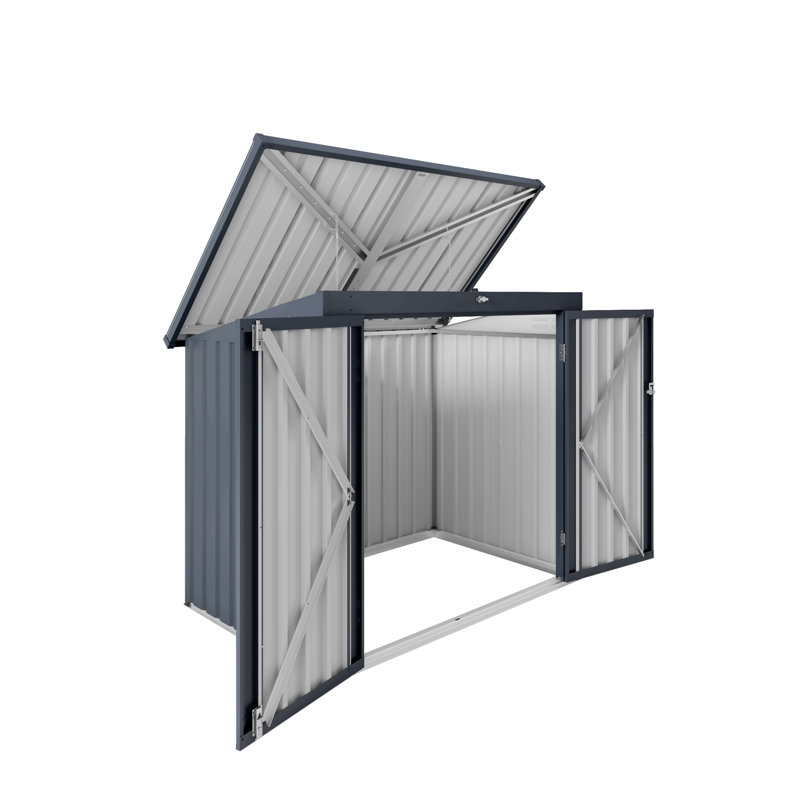 Remise de rangement pour poubelles d'extérieur en métal pour 2 bacs avec portes verrouillables et plateau amovible, gris