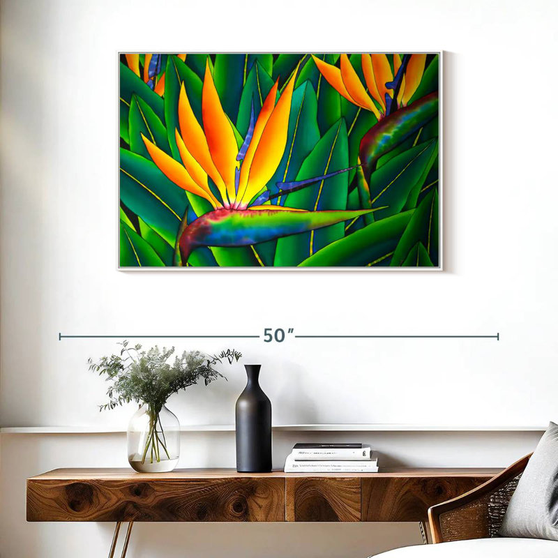 Oiseau luxuriant du paradis, Cadre flottant blanc, 37 po x 25 po