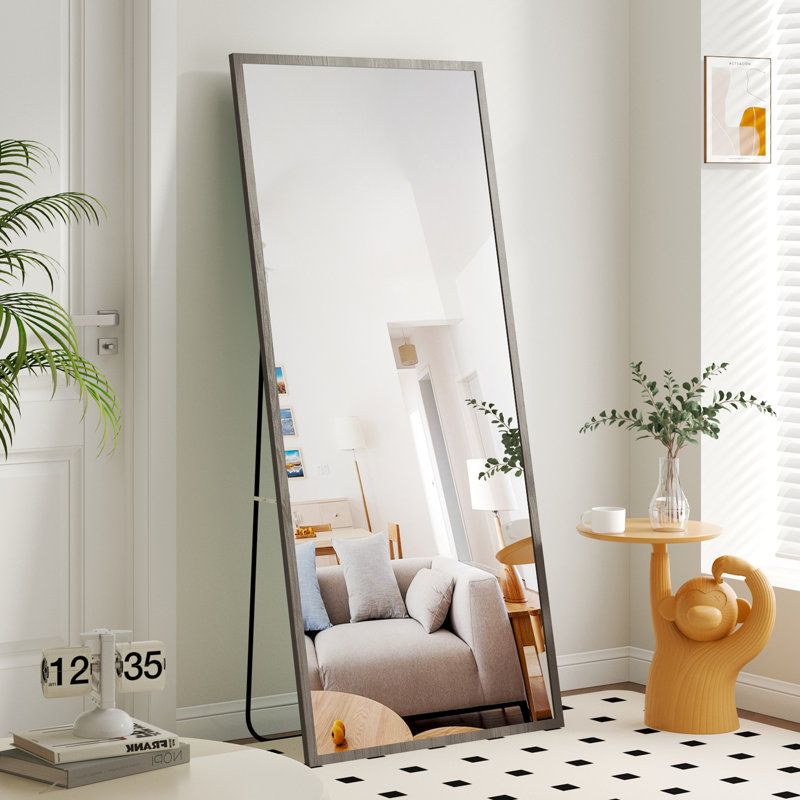 65" x 22" Rectangular Full Length Mirror with Stand, Wall-Mountable dark gray Frame Floor Mirror, Dark Gray, 65'' x 22.8''