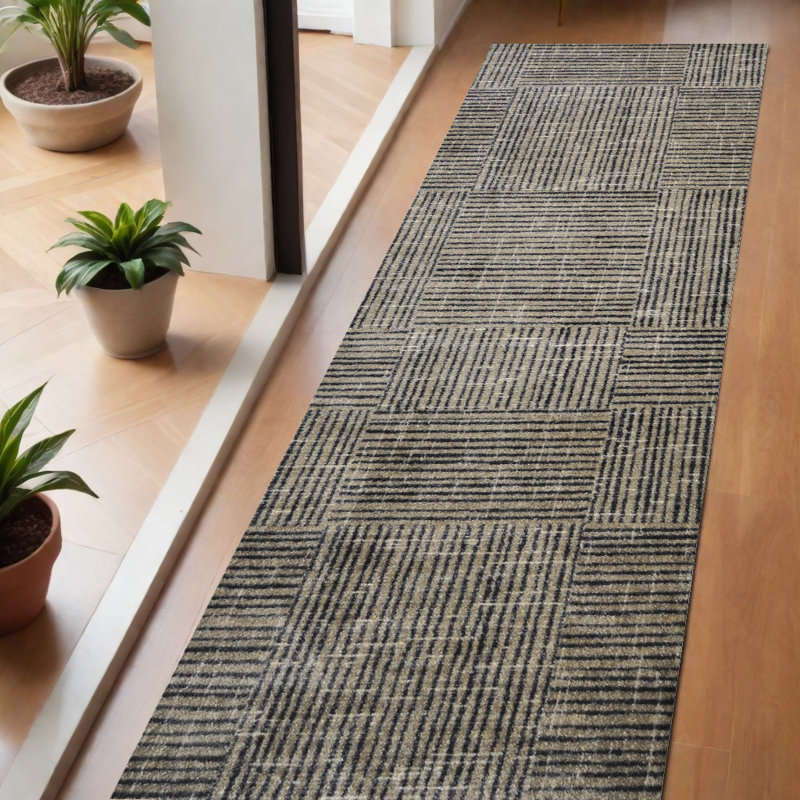 Tapis de sol lavable 2 pi x 4 pi Modern Geo Lines In Squares, Tapis de couloir 2 pi 4 po x 6 pi 3 po
