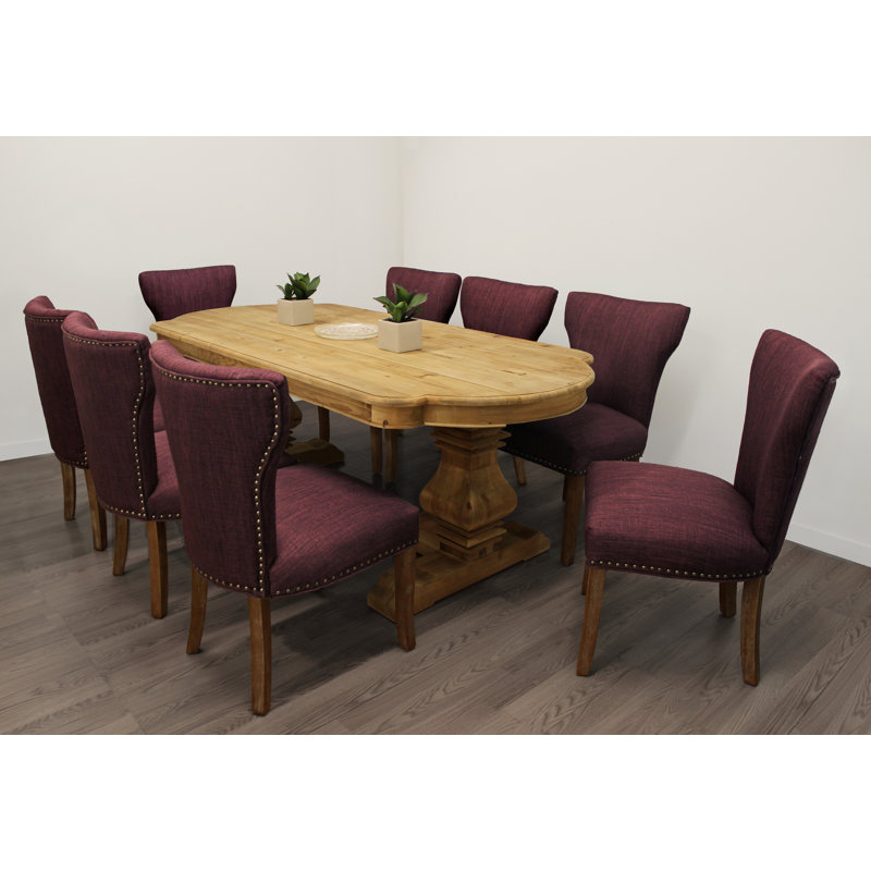 Aryhanna 8 - Person Pine Solid Wood Solid Wood Top Trestle Dining Set, Purple