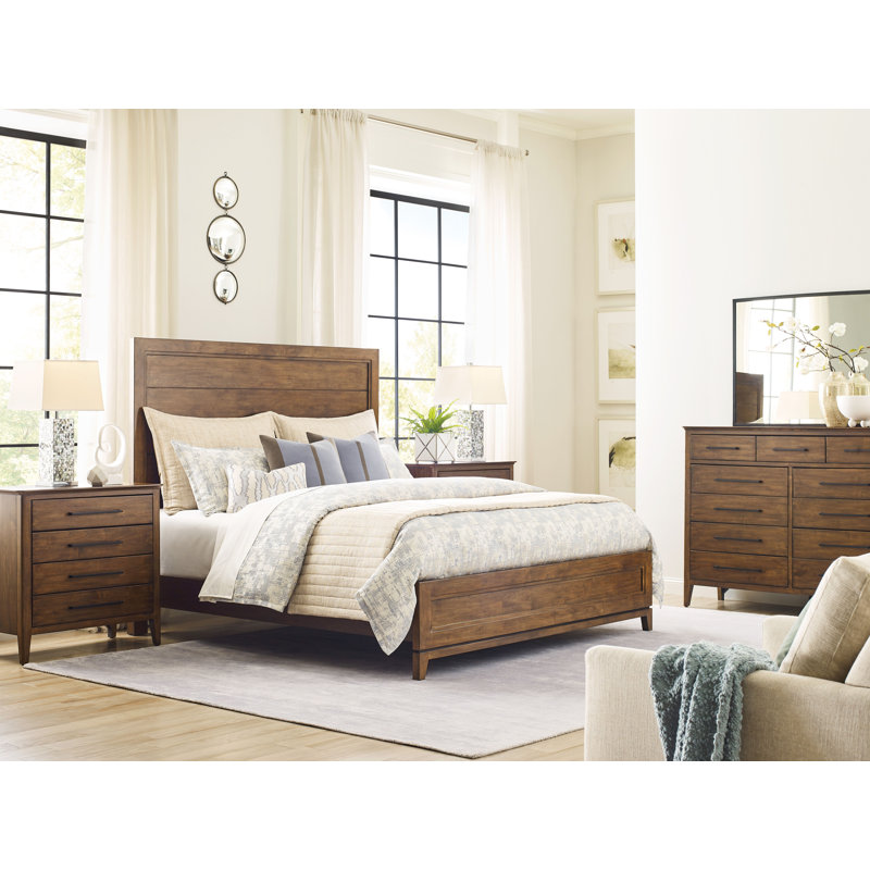 Solid Wood Panel Bed with Headboard & Footboard, Queen