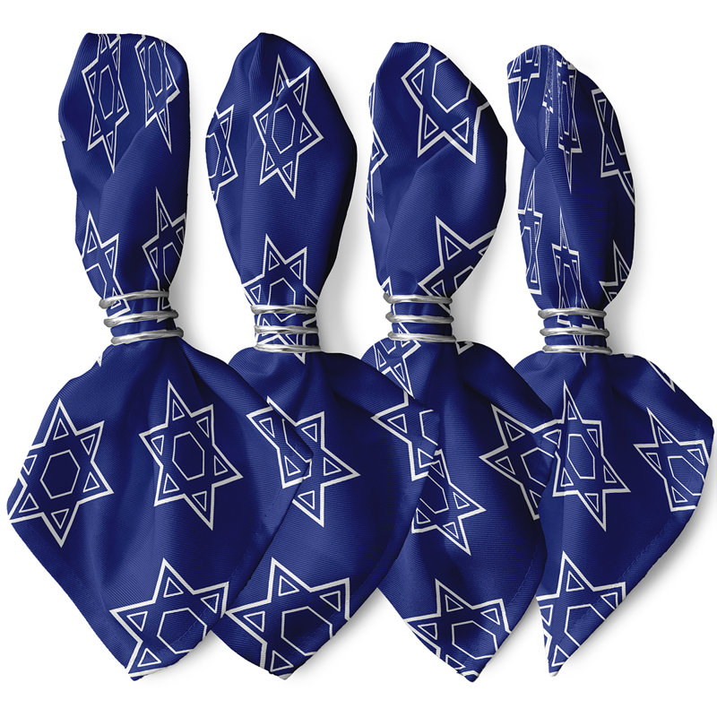 Lakeeshia Polyester Geometric Square Napkin, Blue/White