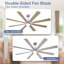 Ventilateur de plafond de 183 cm (72 pouces) avec éclairage, style moderne, 8 pales, finition argent et bois, pour intérieur et extérieur, avec télécommande, éclairage à intensité variable, moteur CC silencieux et réversible, minuterie à 6 vitesses.-256611350-256611352-256611345