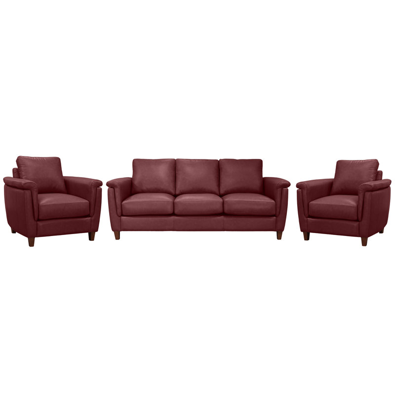Ensemble de salon en cuir véritable Rambrij, 1 canapé et 2 chaises, Vin