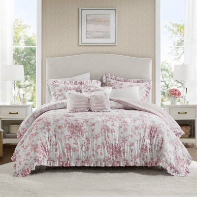 Ensemble d'édredon pour lit double / grand 5 pièces avec coussins décoratifs, rose