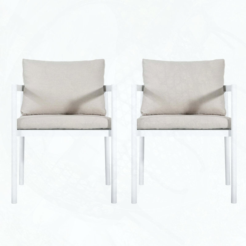 Ensemble de 2 chaises de salle à manger en aluminium toutes saisons avec coussins en tissu beige, capacité de 300 lb