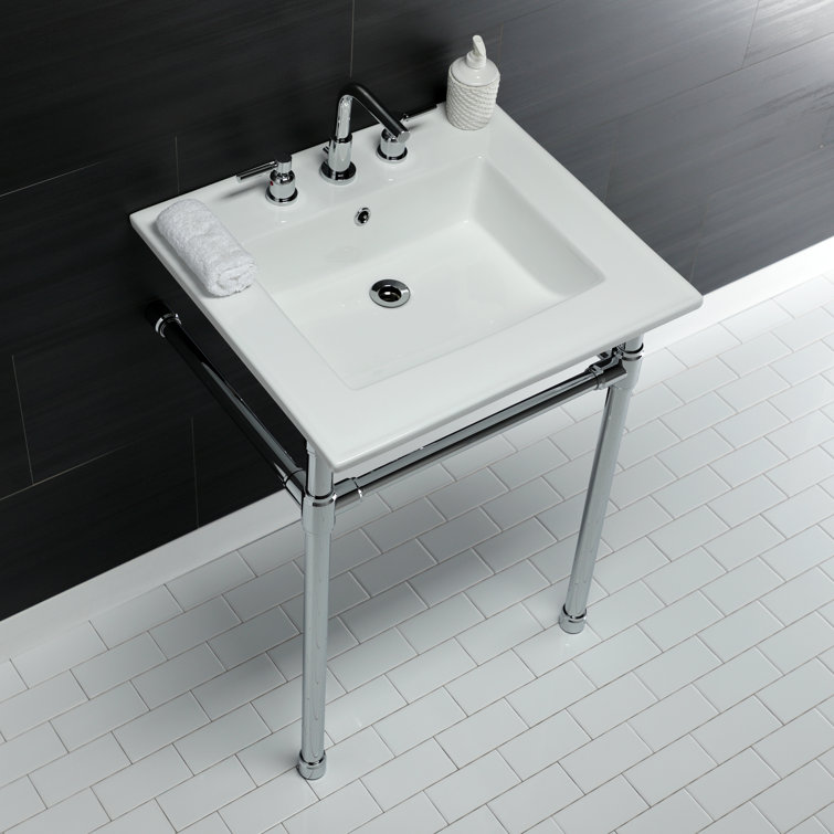 Ceramic Rectangle Console Bathroom Sink with Overflow