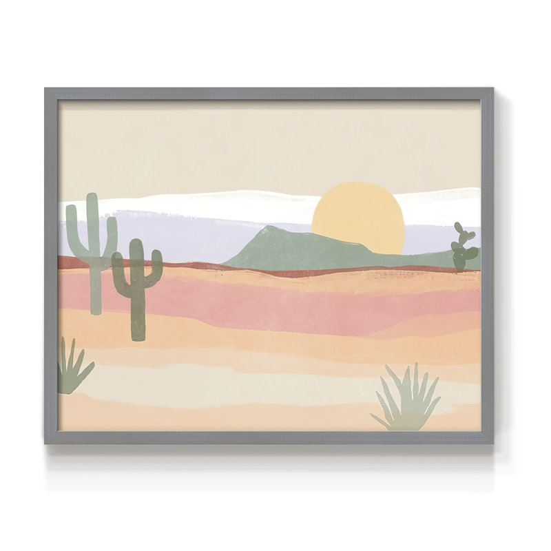 Cactus Plateau I - Reproduction encadrée - Restickable, Gris, H 16 po x l 20 po