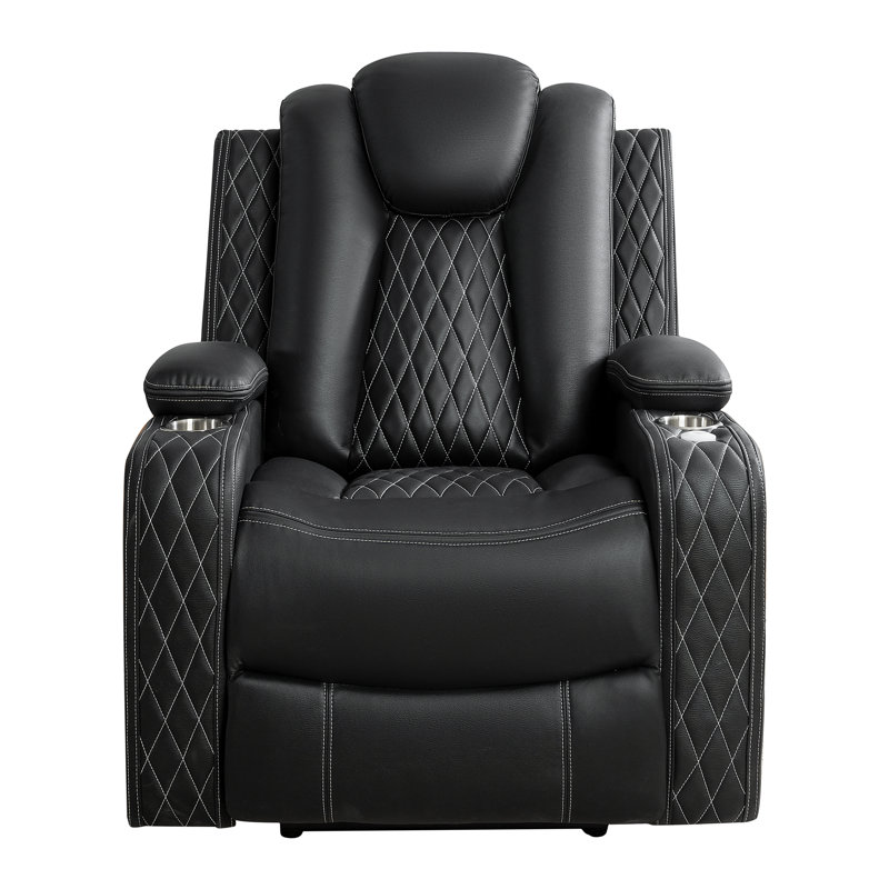 Modern Home Theater Power Recliner Chair with Adjustable Headrests, USB Ports, Cup Holders, LED Lighting & Tray Tables