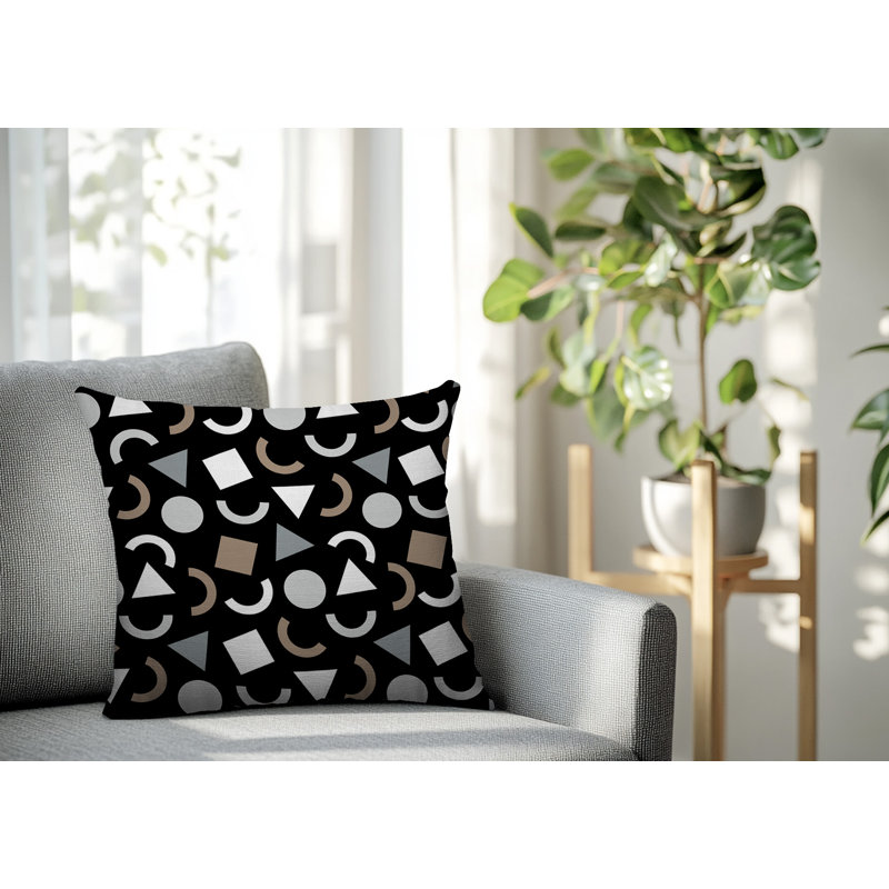 Oreiller carré réversible intérieur / extérieur Fazzal, Carré 17 po, Noir