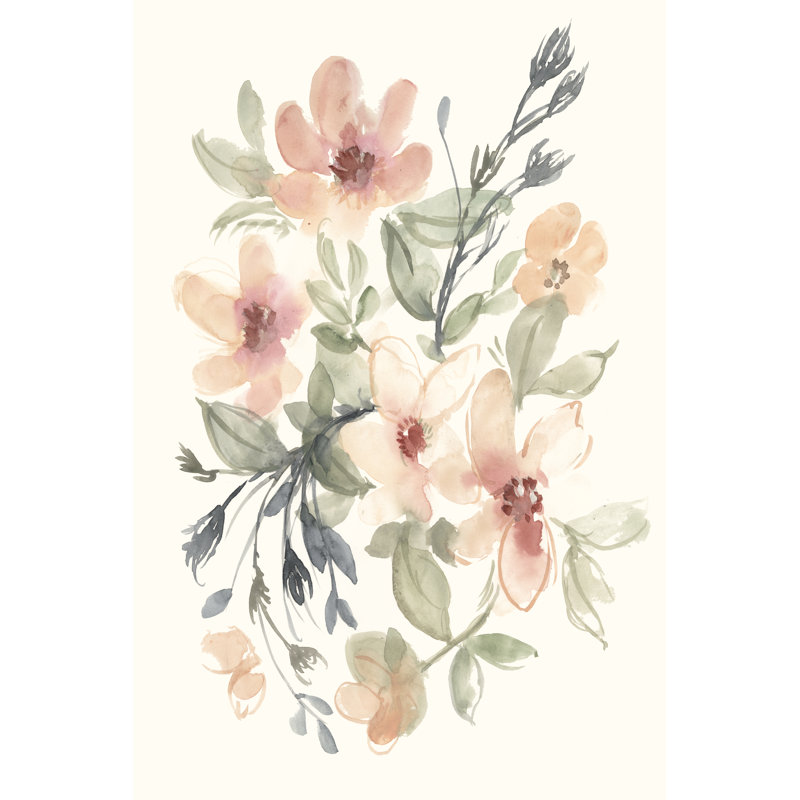 Peachy Pink Blooms II - Painting on Canvas, 122 cm H x 81 cm W, Black Floater Frame