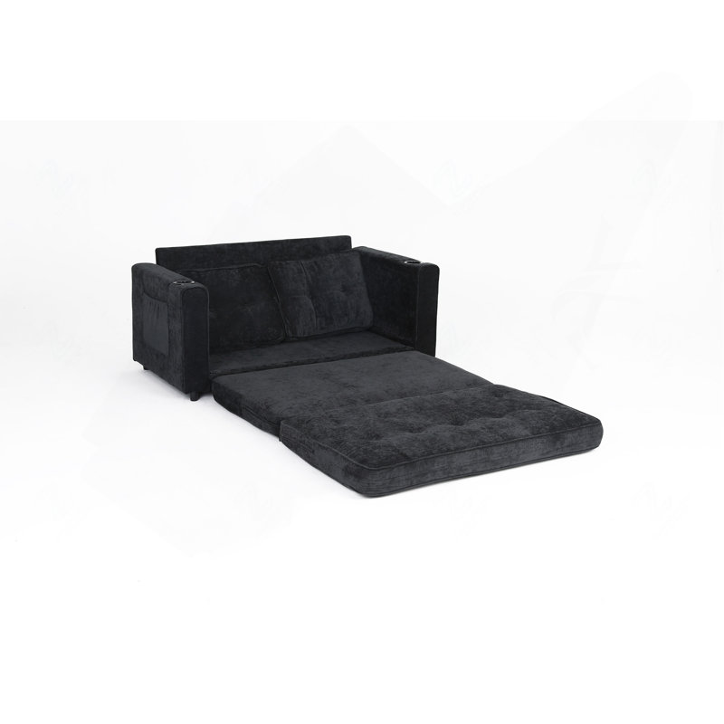55"3 Fold Sofa,Convertible Futon Couch Sleeper Sofabed,Velvet Linen Fabric ,Perfect For Small Spaces, Living Room, Or Office,Black