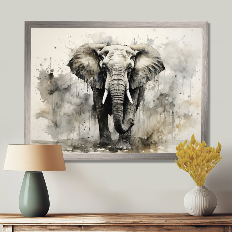 Elegant Elephant In Motion - Elephant, reproduction sur toile encadrée, H 24 po x l 32 po x P 1 po, Brown Floater Framed