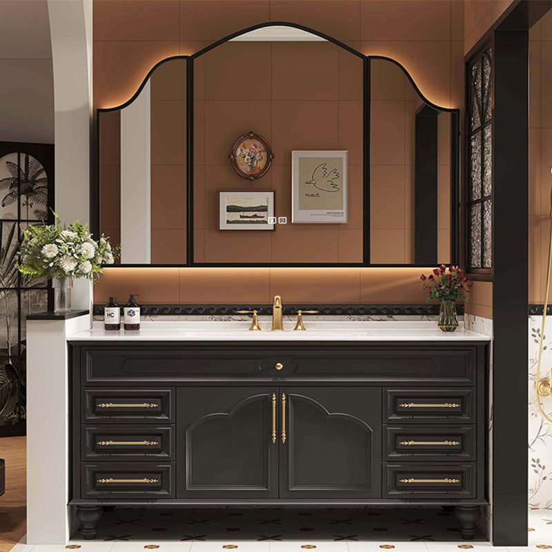 French style retro modern bathroom cabinet, Black, 51"
