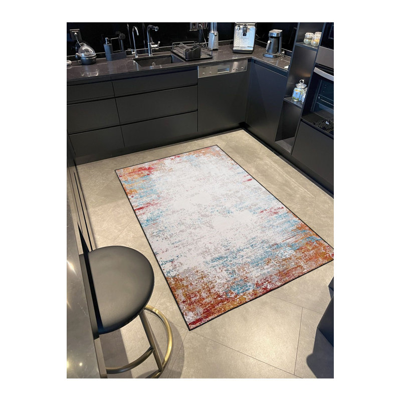 Tapis décoratif lavable orange à motif pastel brodé, Tapis de couloir 2 pi 6 po x 9 pi 10 po inclus