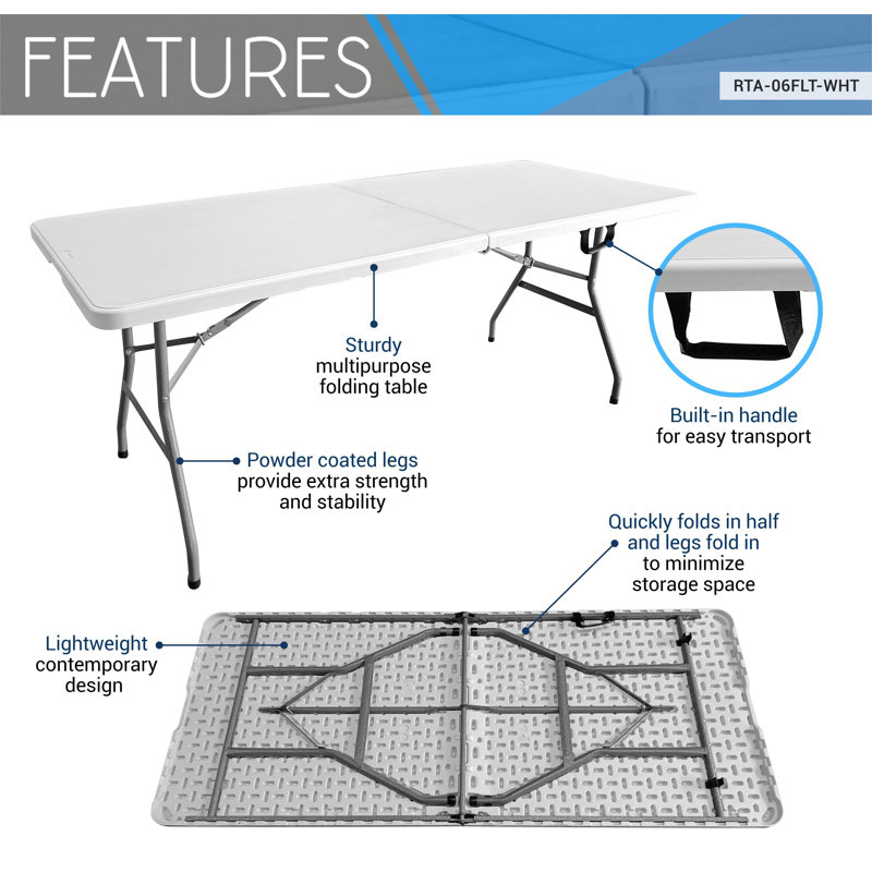 Granite White 6' Folding Table with Powder-Coated Steel Legs