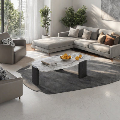 Table basse en marbre avec pieds en bois massif