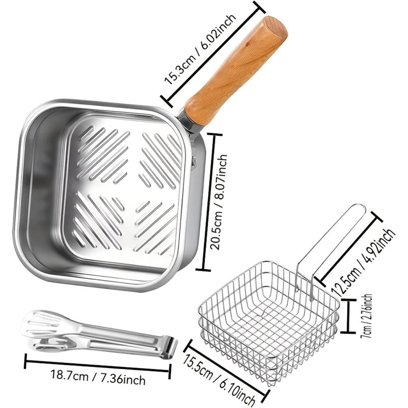 Houshery Fryer Pot 3L Stainless Steel Pot Set