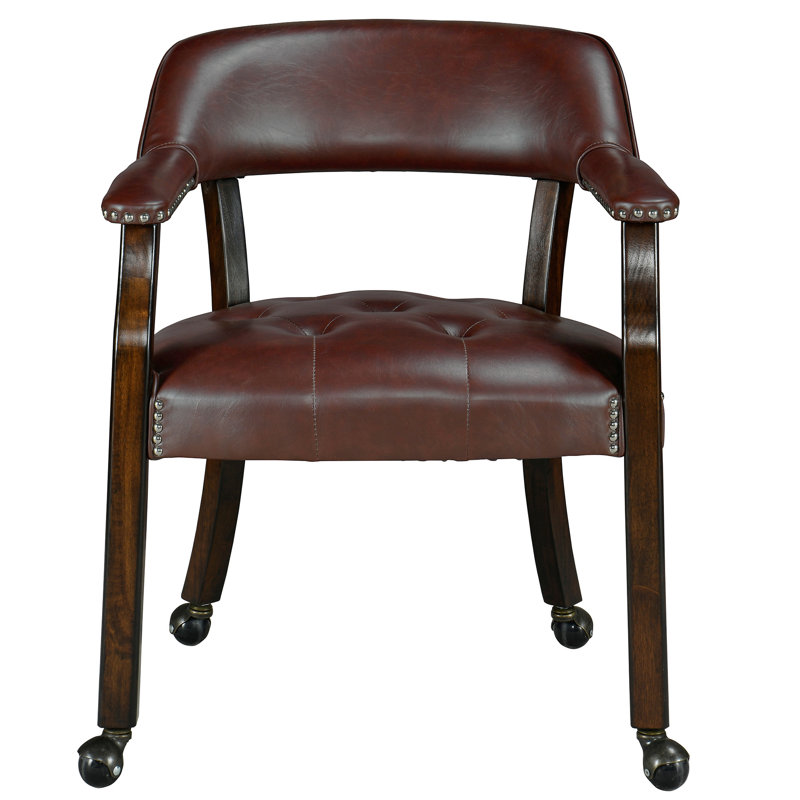 Porker Tufted Sponge Dining Chairs with Casters, Burgundy Red