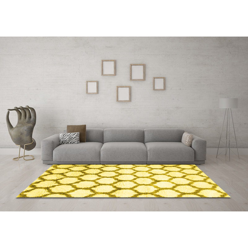 Tapis contemporains jaunes lavables à la machine 650, Carré 5 pi