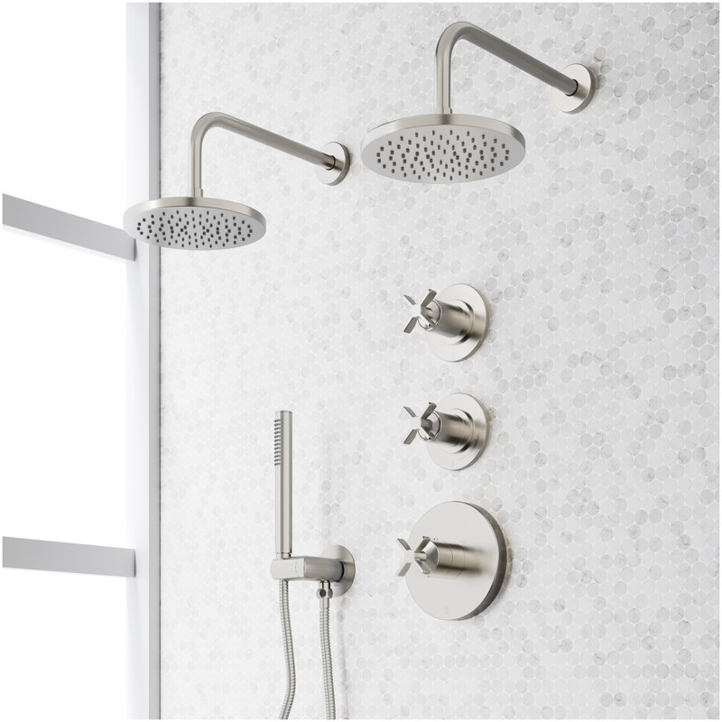 Vassor Thermostatic Shower System With Dual Showerheads and Hand Shower - Brushed Nickel, Brushed Nickel