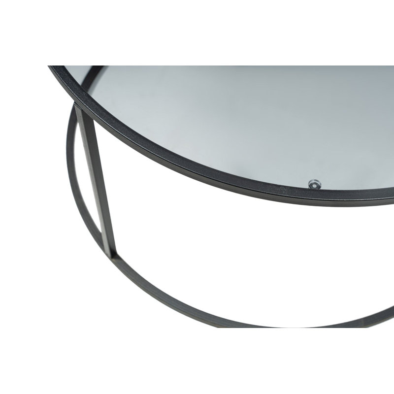 Table basse industrielle moderne, plateau en verre trempé fumé, structure 100% métal avec pieds de 0,6 pouce | Noir élégant et fumée | Parfait pour le salon et les espaces contemporains