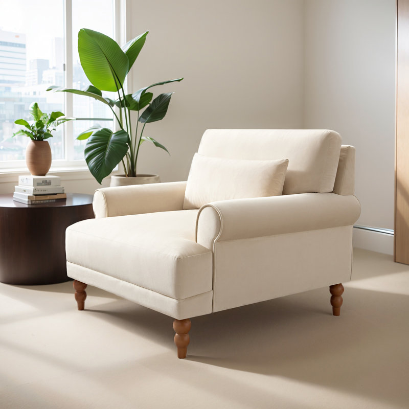 Fauteuil d'appoint à accoudoirs roulés encastrés, Velours beige