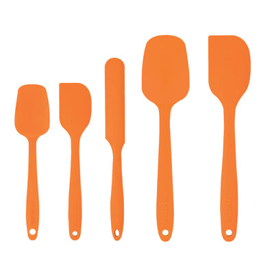 OVENTE Silicone Spatula Set of 5, Food Grade Rubber Spatula with High Heat Resistant, BPA-Free and Dishwasher Safe, Nonstick Kitchen Utensils for Baking, Cooking and Mixing, Orange SP12305O