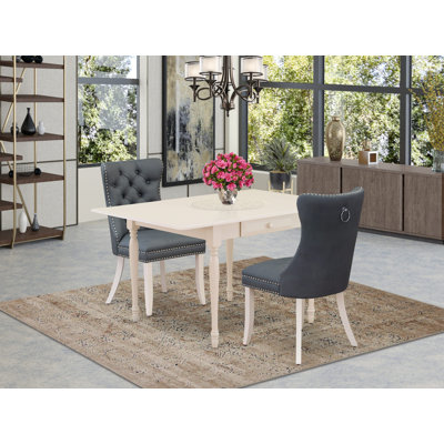 3 Piece Dinette Set Consists of a Rectangle Kitchen Table with Dropleaf and 2 Parson Chairs, Mahogany