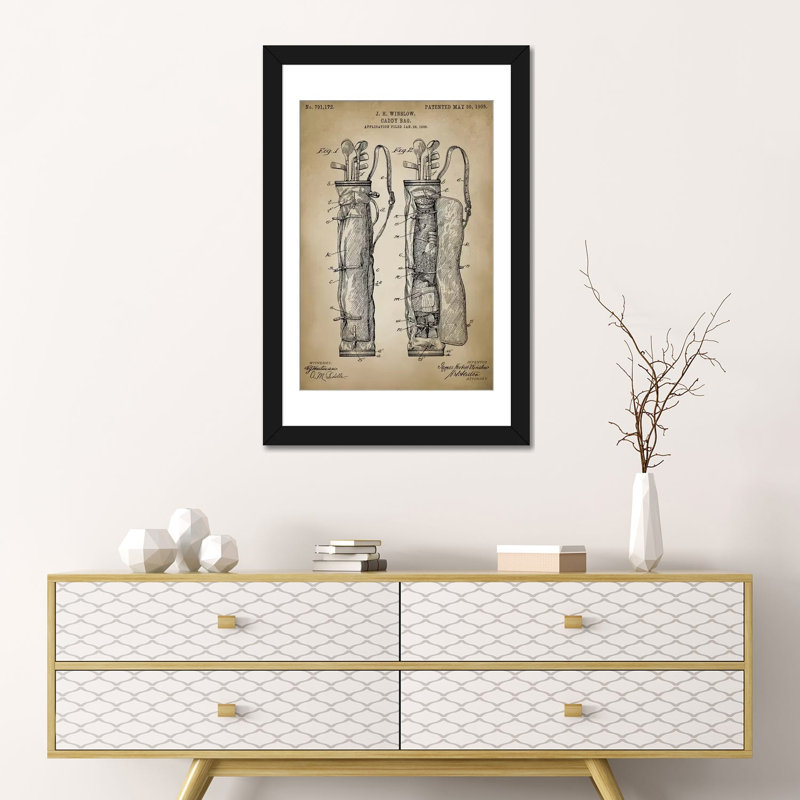 « golf sac », impression sur toile, Papier d'art encadré noir, H 24 po x l 16 po x P 1 po, Blanc