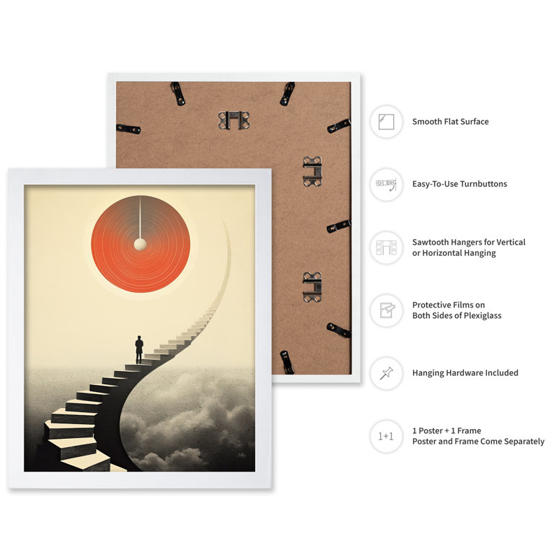 Escalier Trippy, Poster, White Framed, 11"H x 14"W