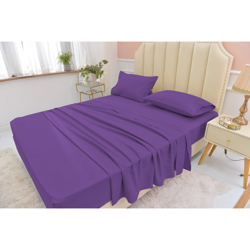  Ensemble de draps 1800 fils en rayonne de bambou, Ensemble de draps pour taille de lit très grand c, Violet