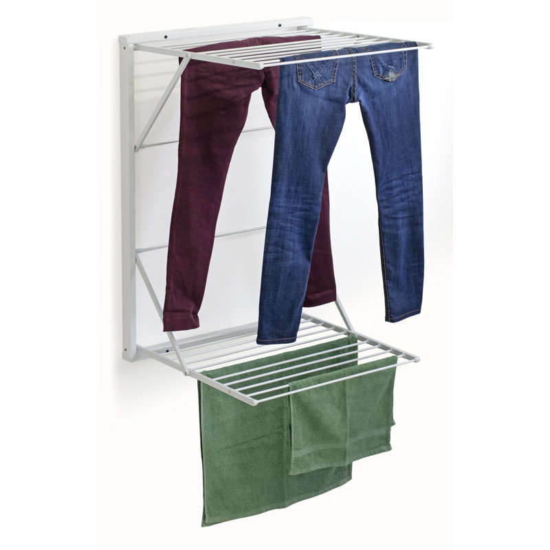 WALL CLOTHESLINE Wood Foldable Wall-Mounted Drying Rack, White