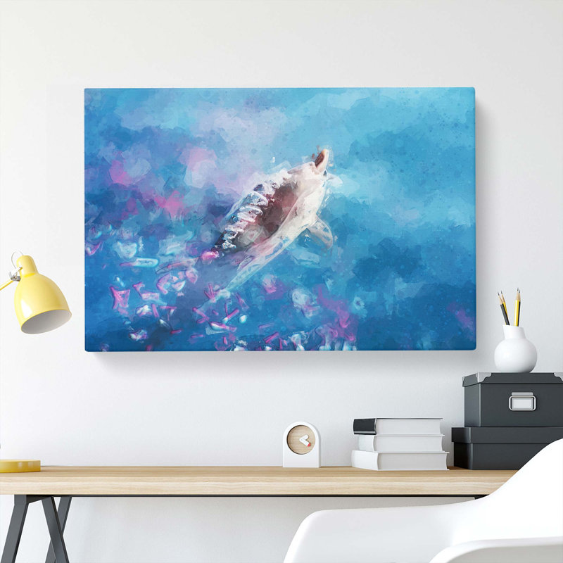 Swimming Dolphin In Abstract - Wrapped Canvas, 60cm H x 91cm W x 3cm D