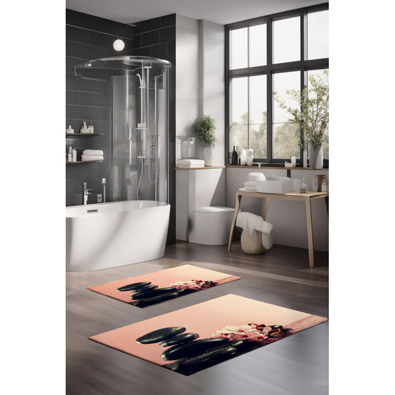 Eakly Luxury Bathmat Set (2 Pieces), 100% Polyester, 16.0 x 23.6 inches & 23.6 x 39.4 inches | Non-Slip Antibacterial Design, 0.3 in Pile Height | Machine Washable, Durable & Easy to Clean | Ideal for Bathroom Décor