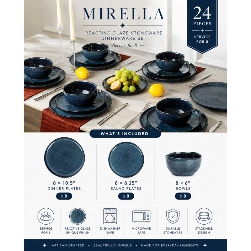 Stone Lain Mirella 24-Piece Dinnerware Set Stoneware, Blue