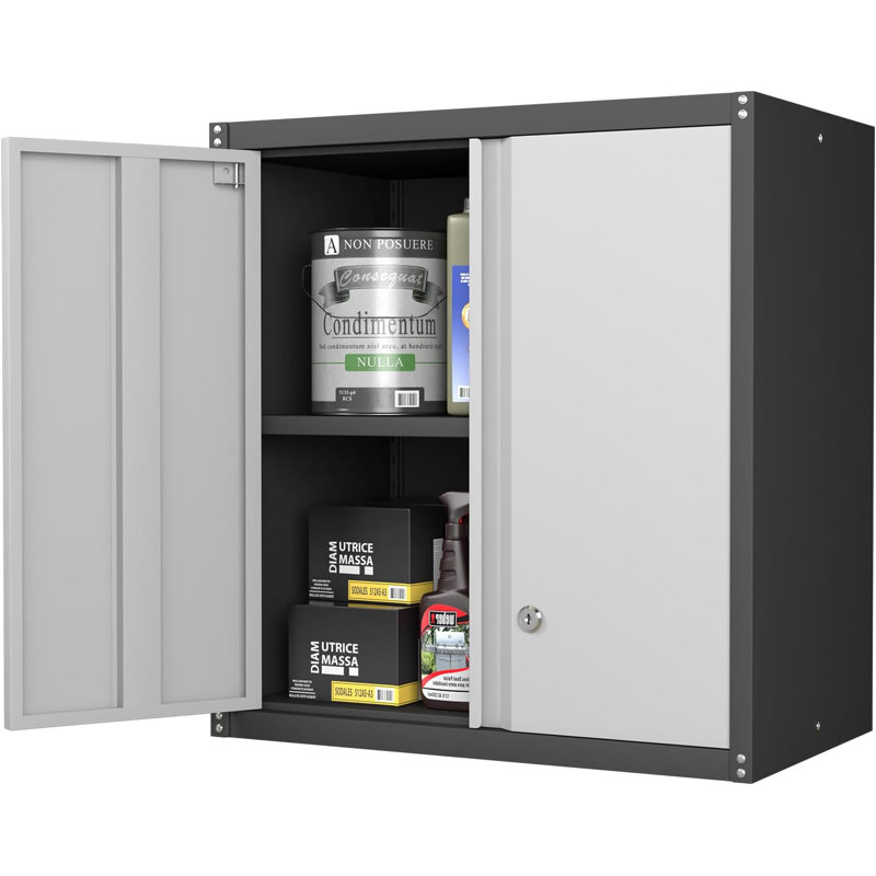 Armoire de rangement murale, P 13,78 po x l 25,98 po x H 27,95 po, Gris / Noir