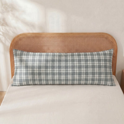 100% Cotton Body Pillow Cover, 20 x 54, Washed Cotton Mist Gray Plaid Pillowcase, Soft Breathable Pillow Cover for Bed