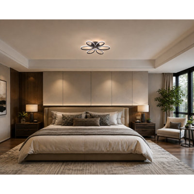 6-Light Dimmable Satin Coffee LED Flush Mount With White Acrylic Diffusers