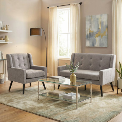 Tufted Upholstered 2-Piece Living Room Set - Loveseat Sofa & Accent Armchair