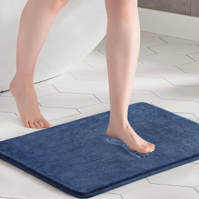Thick Memory Foam Bath Rugs, Soft Absorbent Velvet Bathroom Mats With Non-Slip Dots Underside, Single - 60" L x 24" W, Navy
