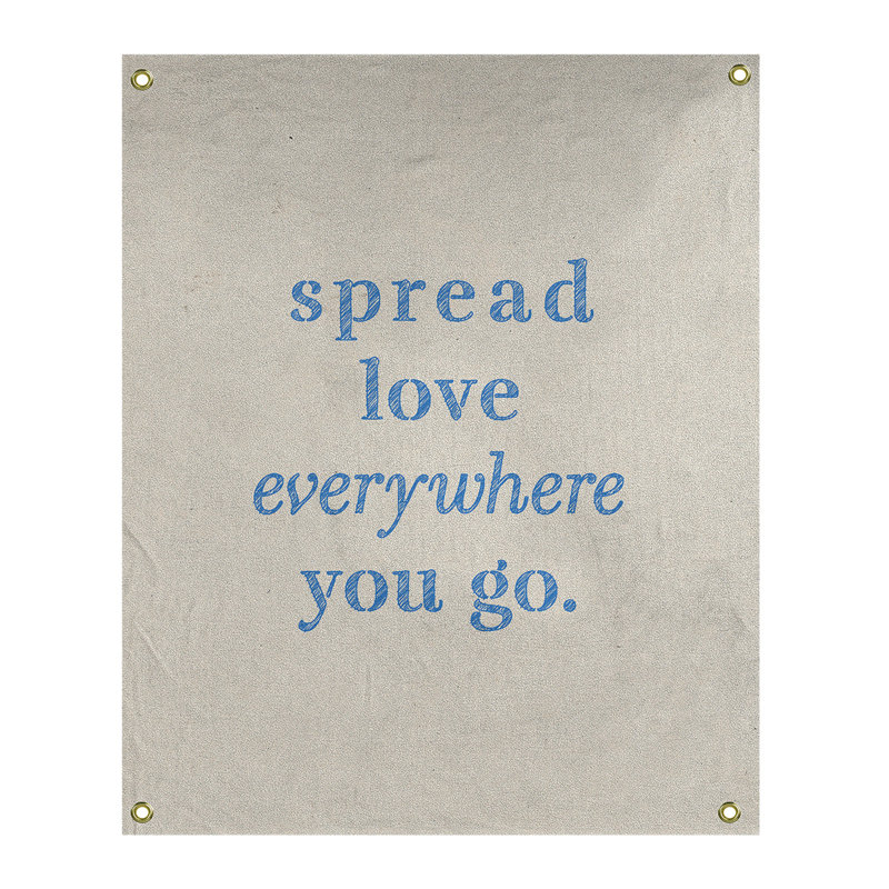 Tapisserie de polyester à l’quoted love quot, H 80 po x l 59 po, Blanc / Bleu