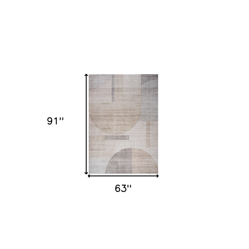 Tapis abstrait délavé beige et brun 5 pi x 8 pi
