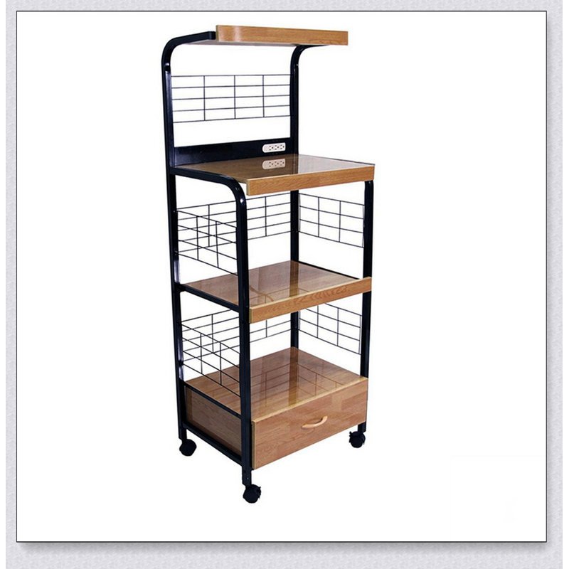 Versatile 4-Tier Microwave Kitchen Cart with Drawer and Electrical Outlets for Enhanced Storage and Convenience, Brown/Black