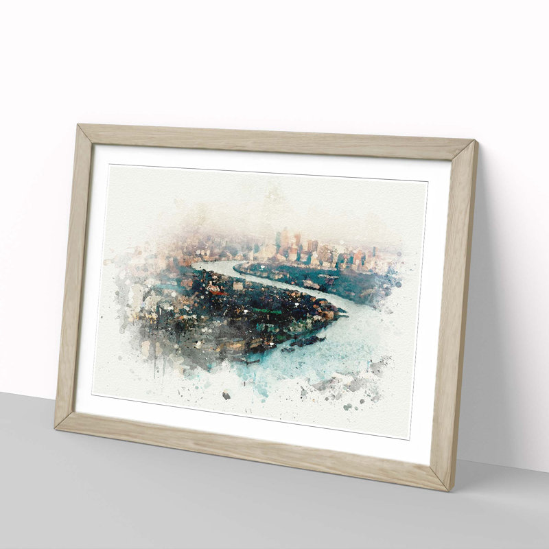 River Thames & London Skyline in Abstract - Framed Print, 40cm H x 60cm W x 2cm D, Oak