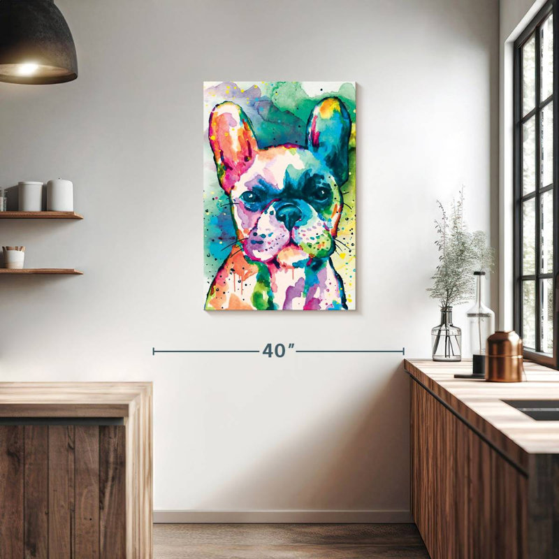 Bouledogue français, peinture sur toile, H 36 po x l 24 po x P 1,25 po