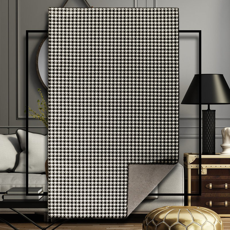 Tapis noir et blanc à motif pied-de-poule Mira, Rectangle 5 pi 1,02 po x 7 pi 6,55 po