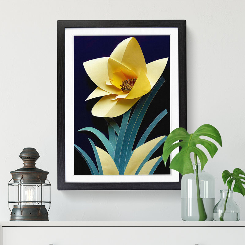 Liss Daffodil Flower Torn Paper - Picture Frame Print, Black, 64cm H x 46cm W x 2cm D